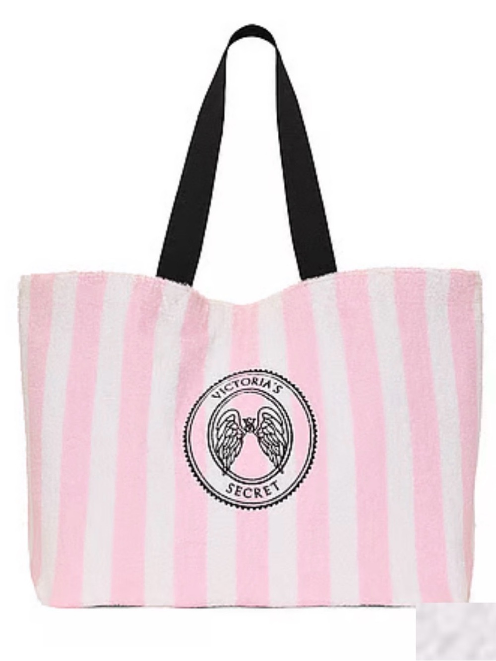 Victoria's Secret Pink and White Striped Tote with Black Handles